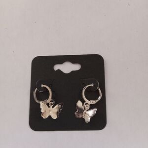 Silver Butterfly Hoop Earrings